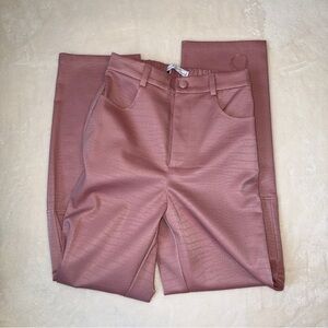 Byegreis Croc-Embossed Faux Leather Pants in Mauve Small